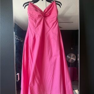 Pink Strapless Dress lush L *NEW* lined midi spring bustier sweetheart corset